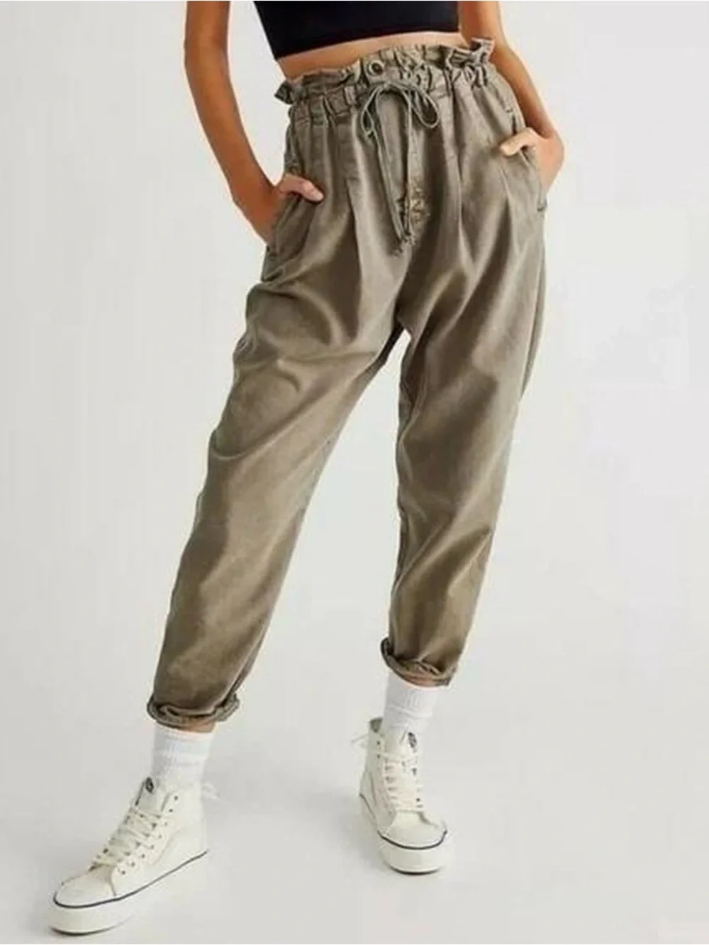 Free People Olive Drawstring Paperbag Joggers